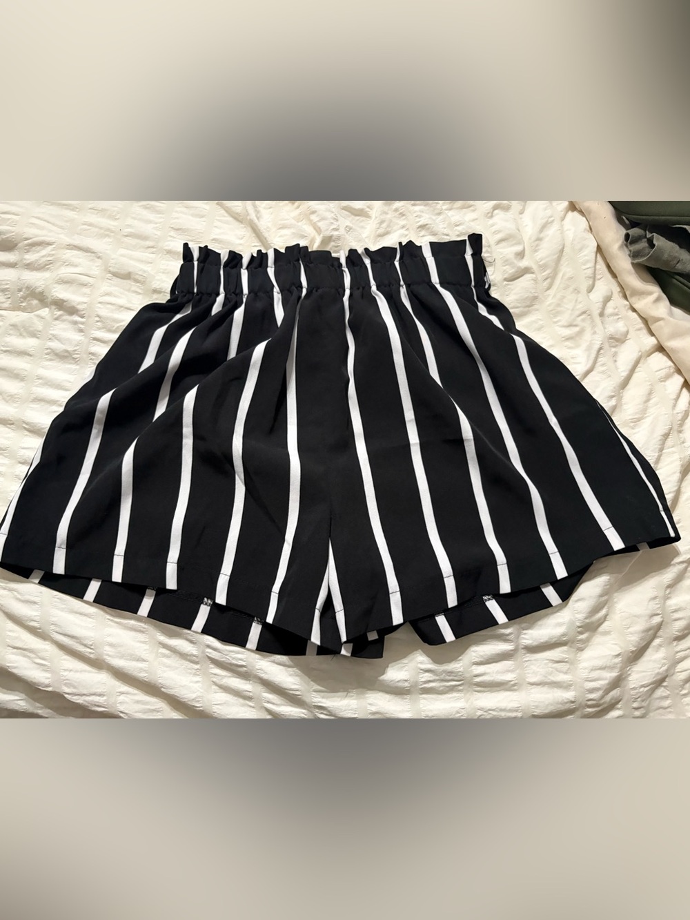 SHEIN Black & White Vertical Stripe High-Waist Paperbag Shorts